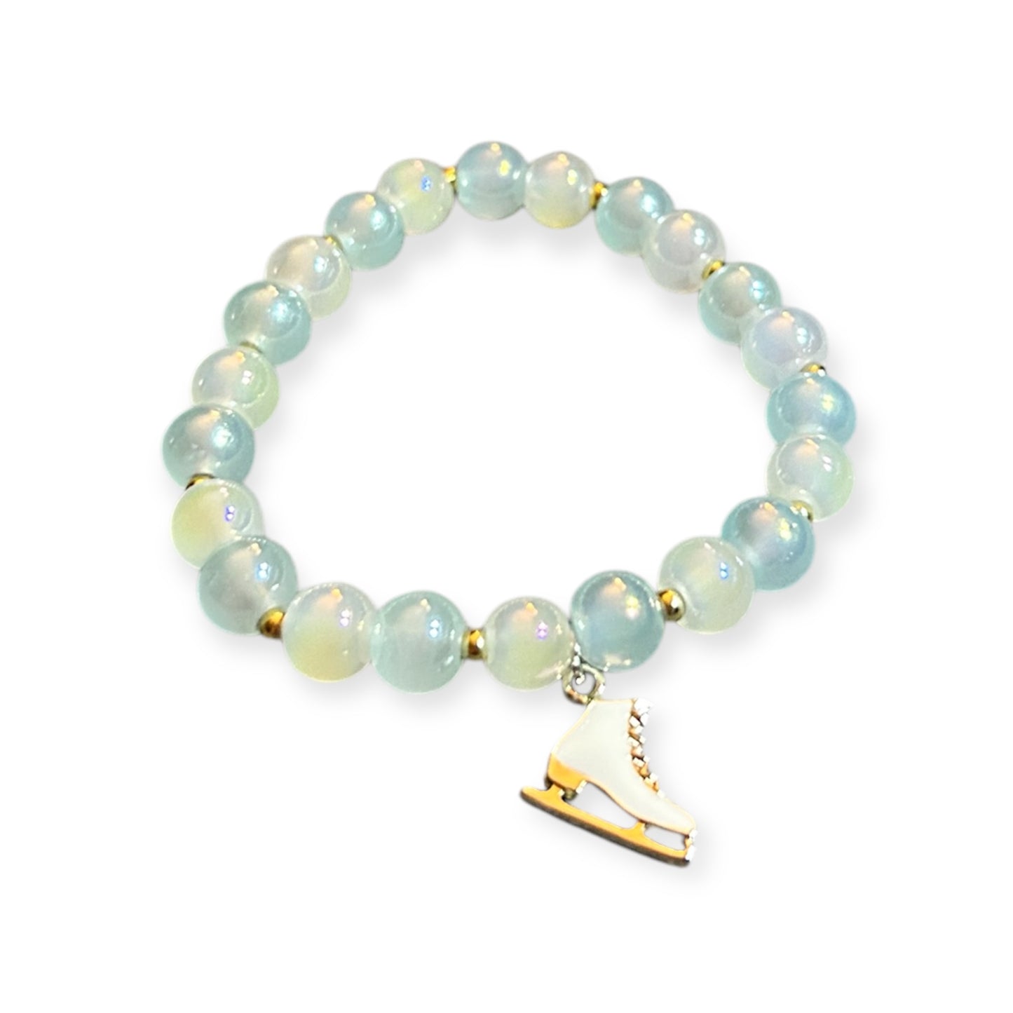 Blue Glass beaded Bracelet with ice skate charm