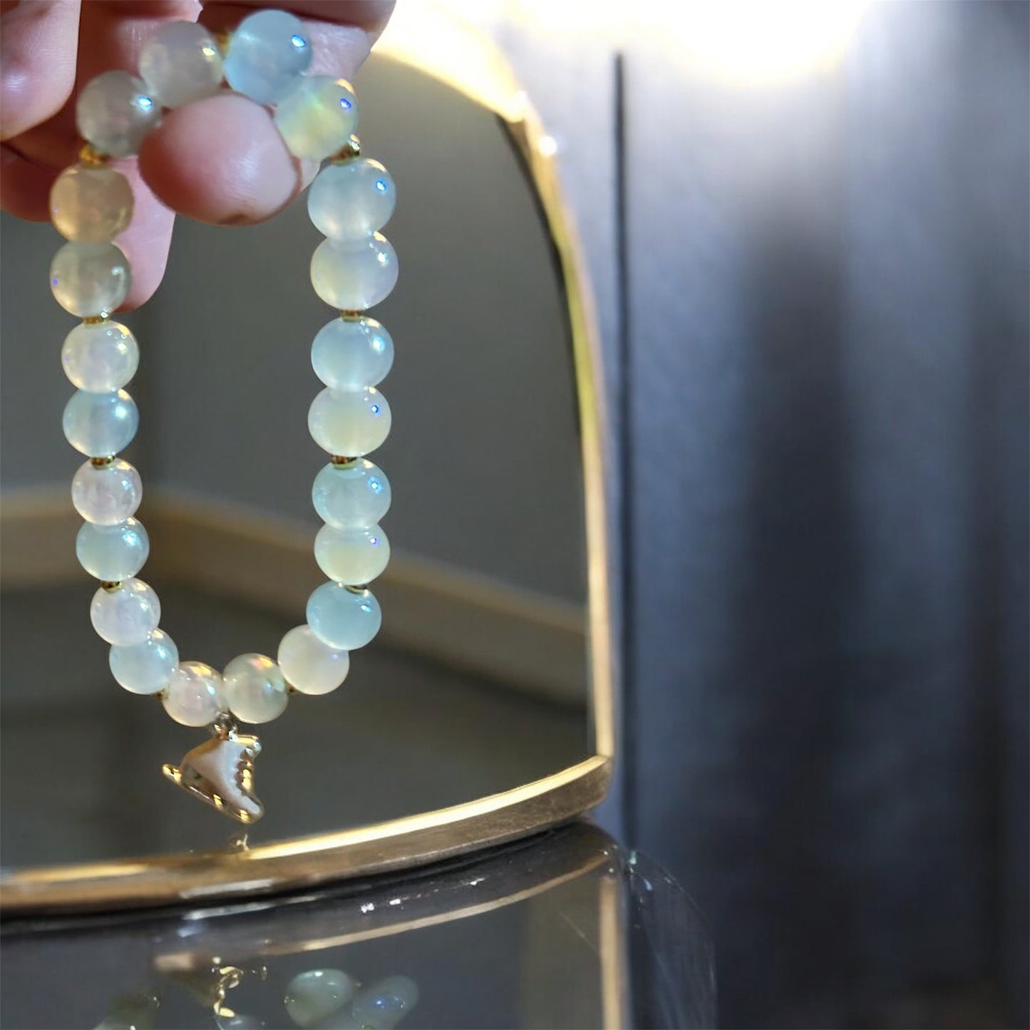 Blue Glass beaded Bracelet with ice skate charm