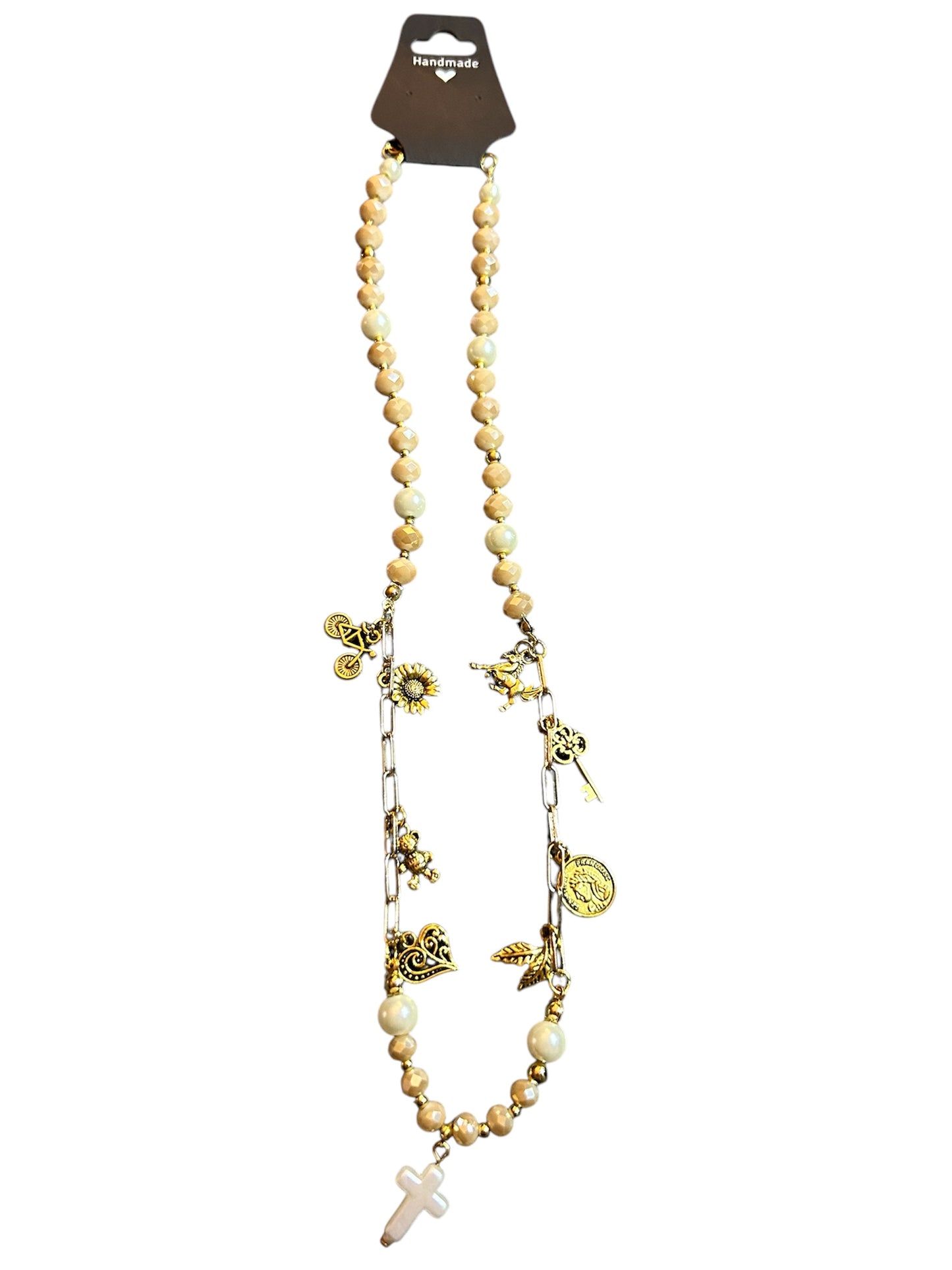 Necklace with glass beads and  gold charms