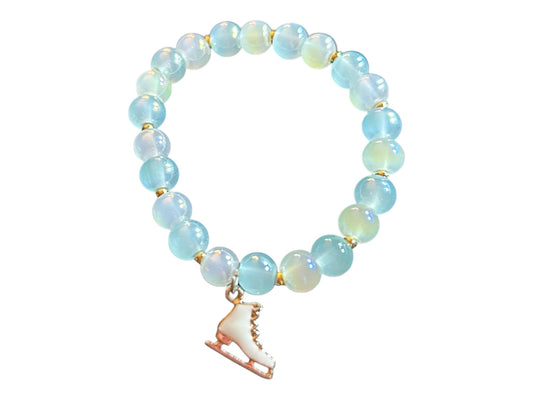 Blue Glass beaded Bracelet with ice skate charm