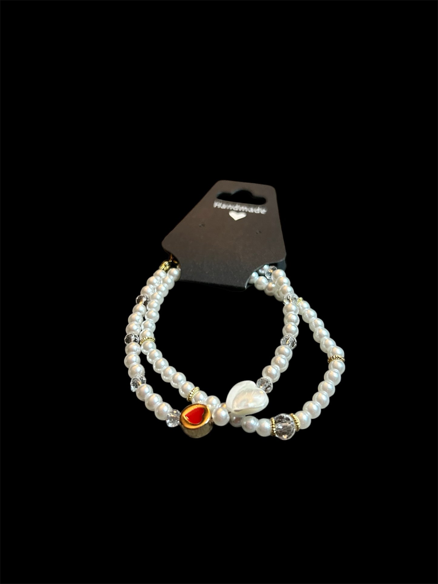 Pearl Bracelet with Heart Pendants