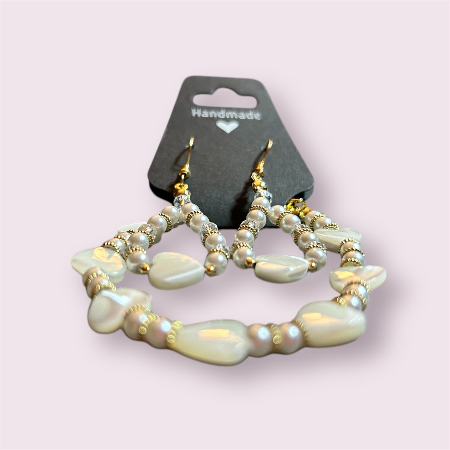 Glass hearts with pearl bracelet and earrings