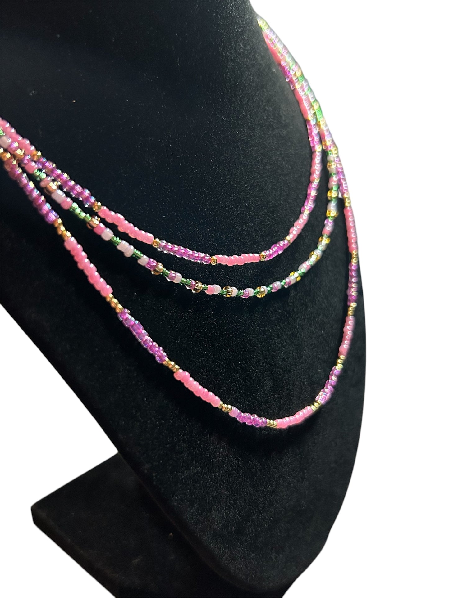 Variety colored glass beaded necklaces with gold accents